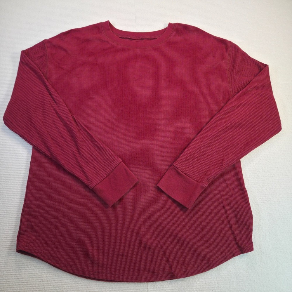 Time and Tru Men Sz XL RED Waffle Knit Thermal Long Sleeves Crew Neck Shirt